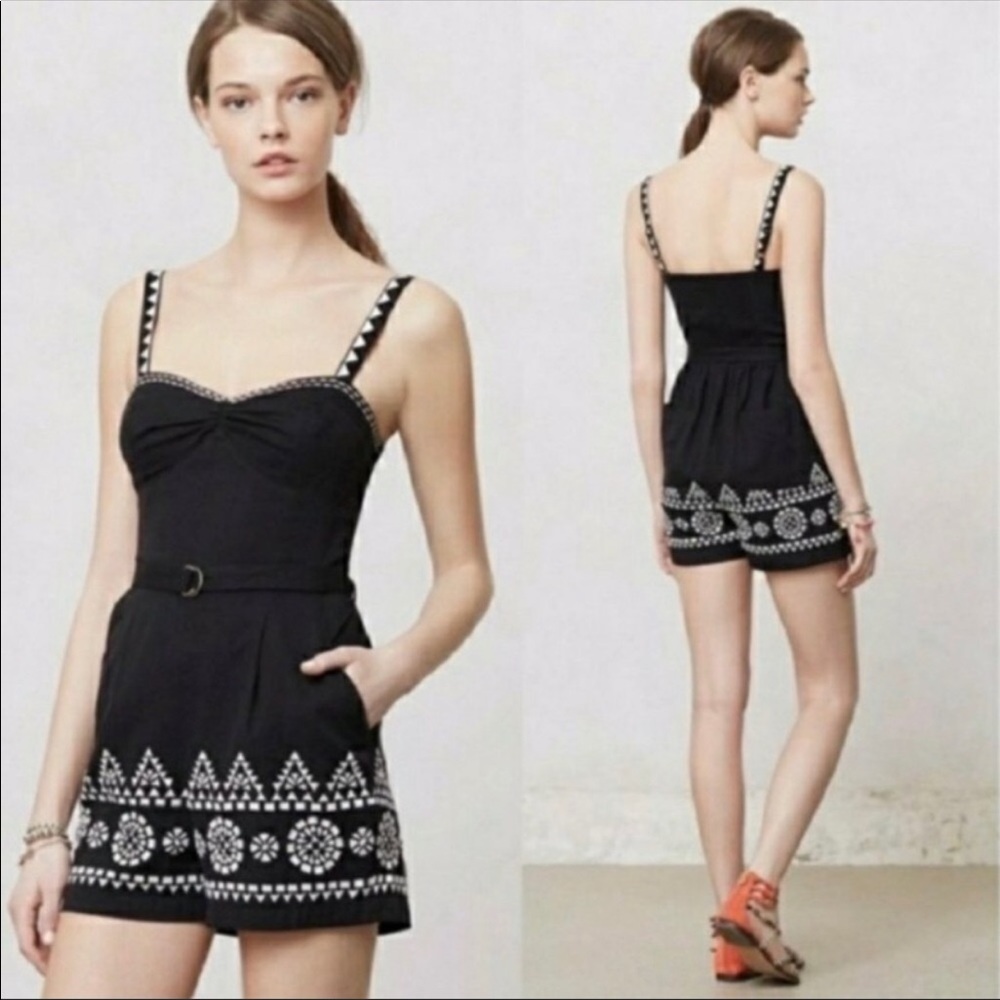 Anthropologie Mermaid Black Embroidered Romper